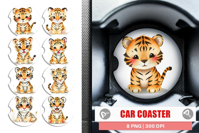 Car Coaster Tiger Wildlife Sublimation artnoy 
