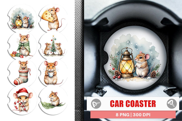Car Coaster Tiny Christmas Mice Sublimation artnoy 