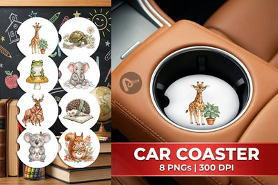 Car Coaster Tired Boho Teacher Animal Watercolor Sublimation artnoy 