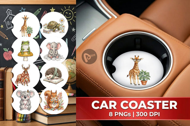 Car Coaster Tired Boho Teacher Animal Watercolor Sublimation artnoy 