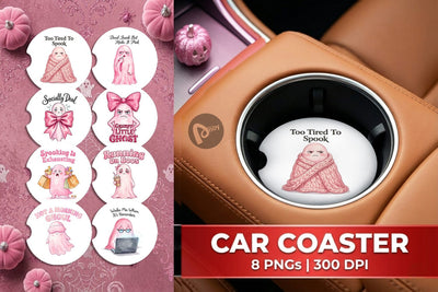 Car Coaster Tired Pink Ghost Coquette Watercolor Sublimation artnoy 