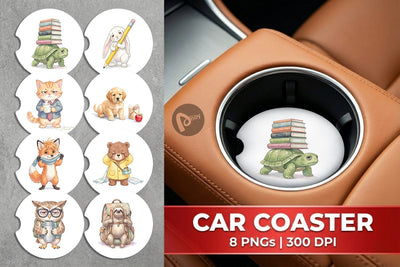 Car Coaster Tired School Animal Morning Burnout Sublimation artnoy 