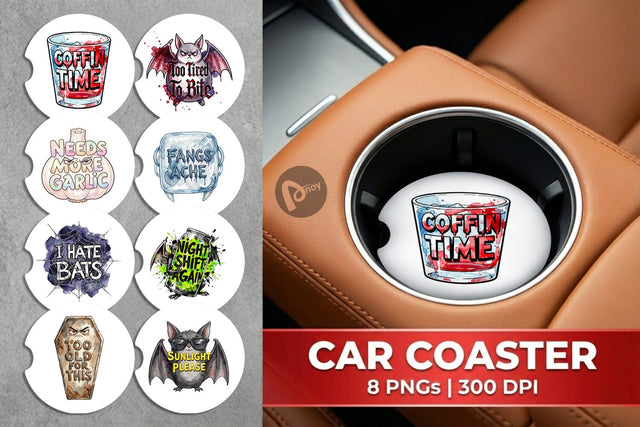 Car Coaster Tired Vampire Grumpy Quote Sublimation artnoy 