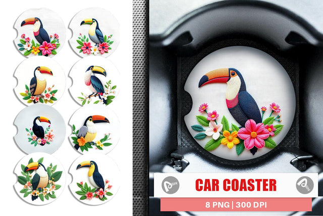 Car Coaster Toucan Embroidery Sublimation artnoy 