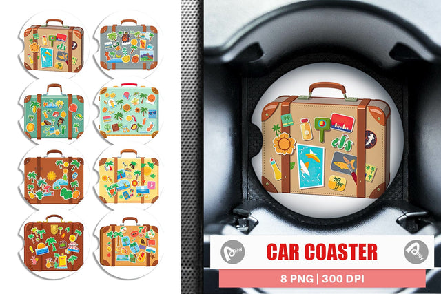 Car Coaster Travel Suitcase Sublimation artnoy 