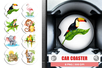 Car Coaster Tropical Animals Watercolor Sublimation artnoy 