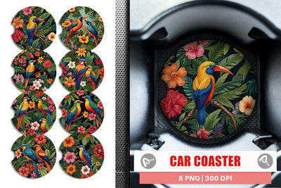 Car Coaster Tropical Birds Perched Sublimation artnoy 