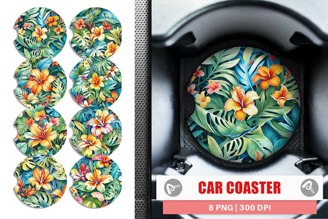 Car Coaster Tropical Flowers Pattern Sublimation artnoy 