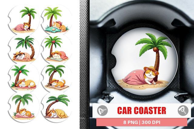 Car Coaster Tropical Nap Cat Sublimation artnoy 
