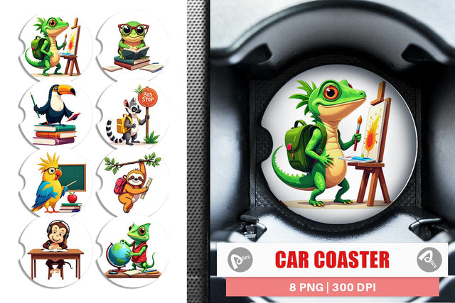 Car Coaster Tropical School Animals Sublimation artnoy 
