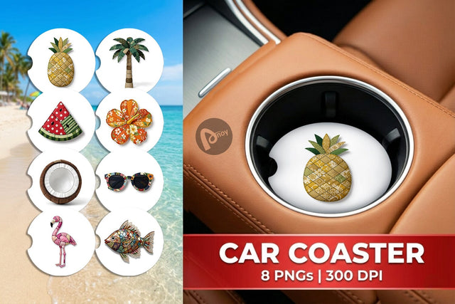 Car Coaster Tropical Summer Patchwork Watercolor Sublimation artnoy 