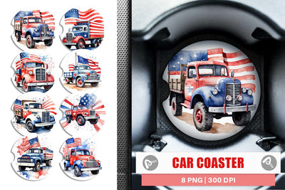 Car Coaster Truck 4th of July Sublimation artnoy 