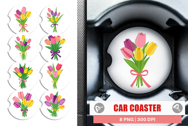 Car Coaster Tulip Bouquet Sublimation artnoy 