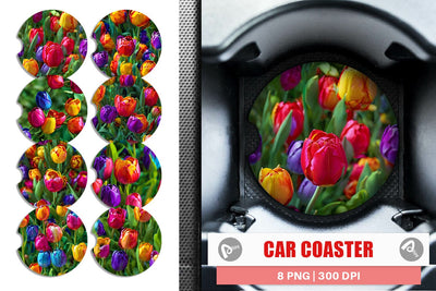 Car Coaster Tulip Flower Pattern Sublimation artnoy 