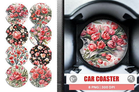 Car Coaster Tulip Pattern Sublimation artnoy 