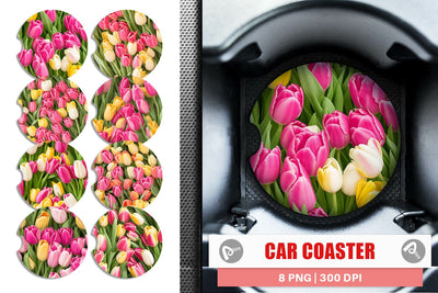Car Coaster Tulips Pattern Sublimation artnoy 