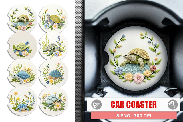 Car Coaster Turtle Embroidery Sublimation artnoy 