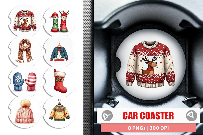 Car Coaster UglyCute Christmas Sweaters Sublimation artnoy 