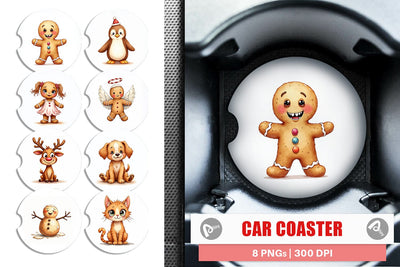 Car Coaster UglyCute Gingerbread Pals Watercolor Sublimation artnoy 