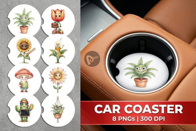 Car Coaster UglyCute Groovy Plant Teacher Sublimation artnoy 