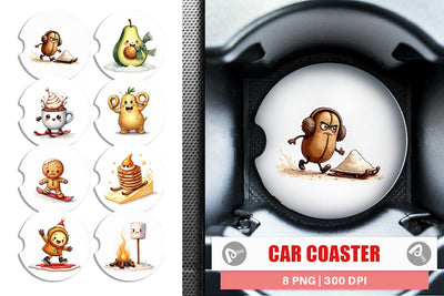 Car Coaster UglyCute Winter Food & Drinks Sublimation artnoy 