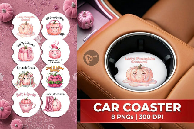 Car Coaster Unbothered Pink Pumpkin Watercolor Sublimation artnoy 