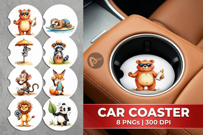 Car Coaster Unenthusiastic Wild Animals Summer Sublimation artnoy 