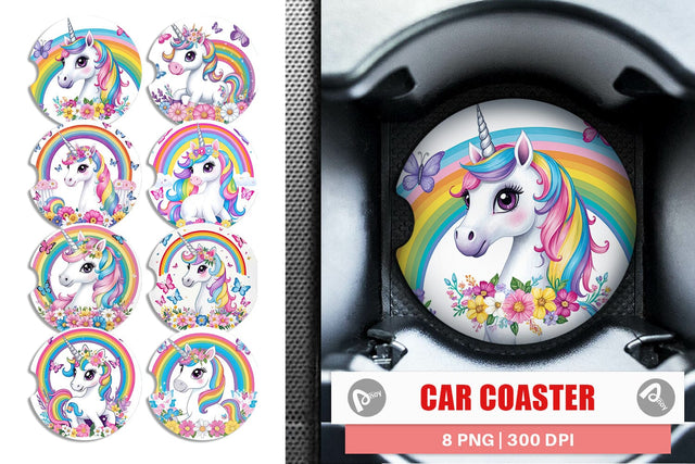 Car Coaster Unicorn and Rainbow Sublimation artnoy 