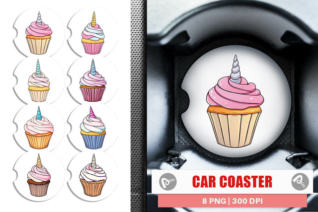 Car Coaster Unicorn Cupcake Sublimation artnoy 