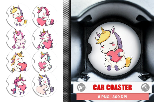 Car Coaster Unicorn with Heart Sublimation artnoy 