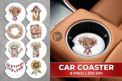 Car Coaster USA Quilted Floral Bunting Watercolor Sublimation artnoy 