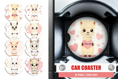 Car Coaster Valentine Alpaca Cartoon Sublimation artnoy 