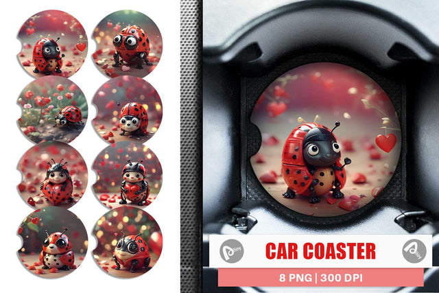 Car Coaster Valentine Animal Ladybug Sublimation artnoy 