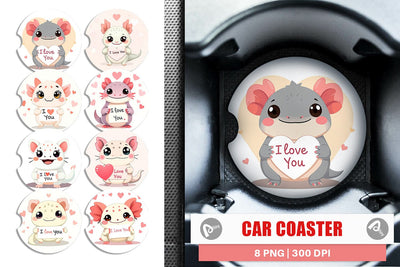 Car Coaster Valentine Axolotl Cartoon Sublimation artnoy 