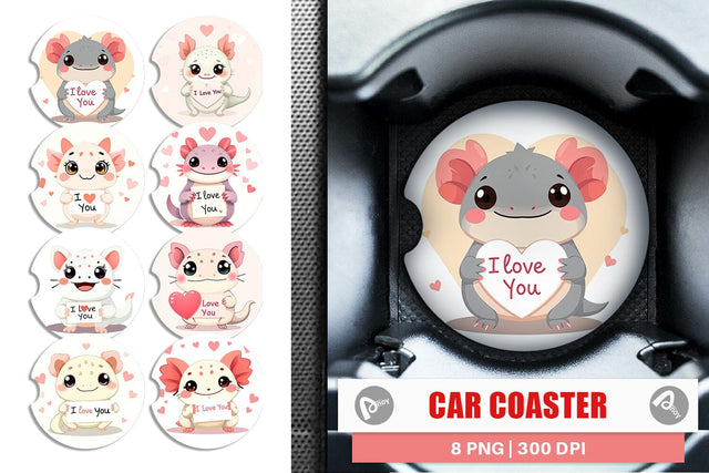 Car Coaster Valentine Axolotl Cartoon Sublimation artnoy 