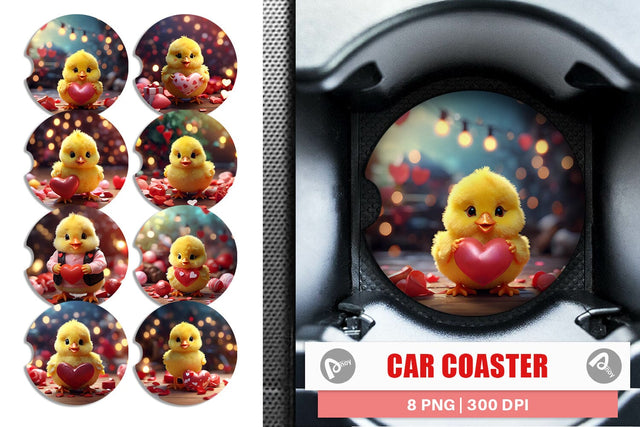 Car Coaster Valentine Baby Chicken Sublimation artnoy 