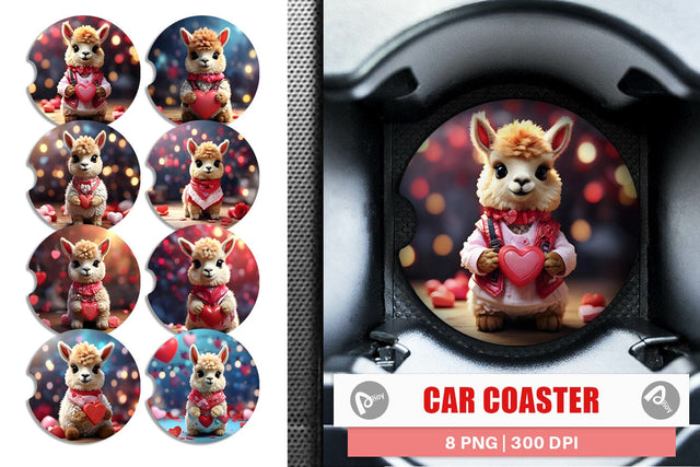 Car Coaster Valentine Baby Llama Sublimation artnoy 