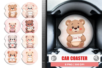 Car Coaster Valentine Bear Cartoon Sublimation artnoy 