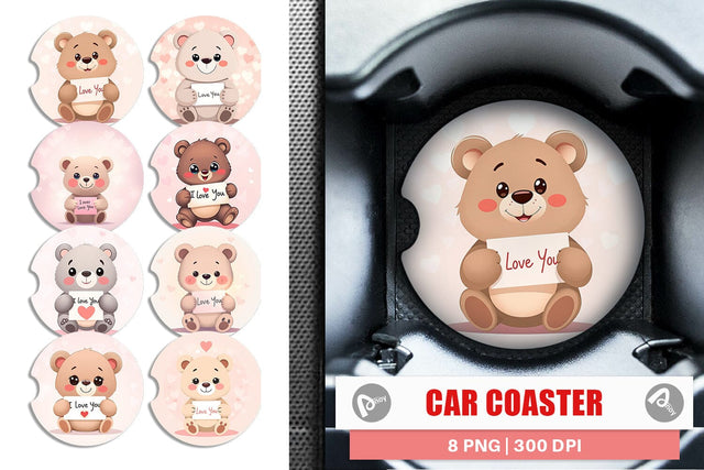 Car Coaster Valentine Bear Cartoon Sublimation artnoy 