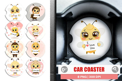 Car Coaster Valentine Bee Cartoon Sublimation artnoy 