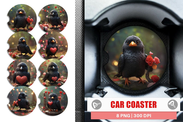 Car Coaster Valentine Bird Crow Sublimation artnoy 