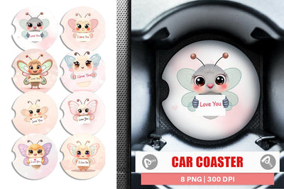 Car Coaster Valentine Butterfly Cartoon Sublimation artnoy 