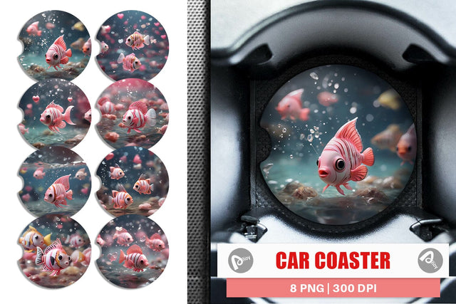 Car Coaster Valentine Butterflyfish Sublimation artnoy 