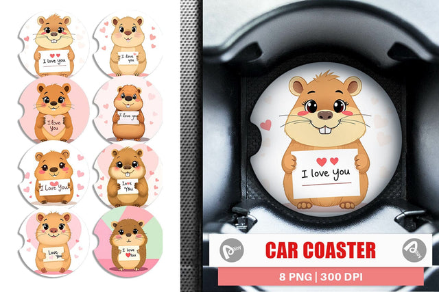 Car Coaster Valentine Capybara Cartoon Sublimation artnoy 