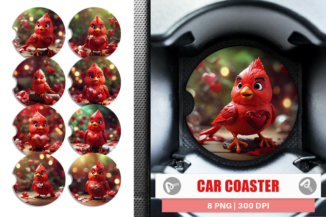 Car Coaster Valentine Cardinal Bird Sublimation artnoy 
