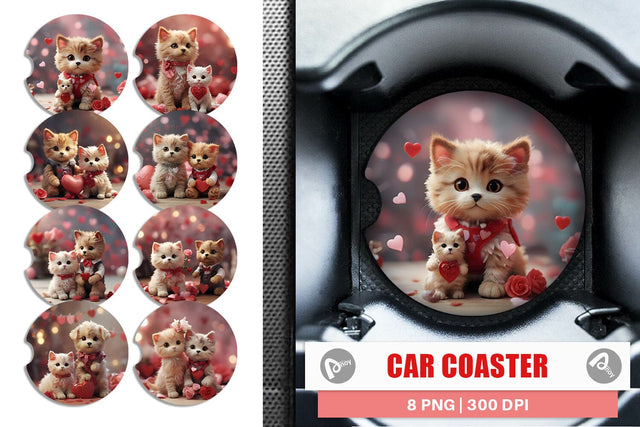 Car Coaster Valentine Cat Sublimation artnoy 