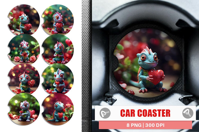 Car Coaster Valentine Chameleon Sublimation artnoy 