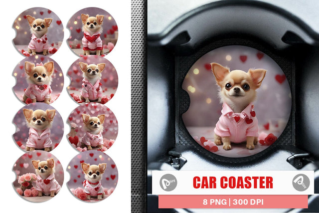 Car Coaster Valentine Chihuahua Dog Sublimation artnoy 