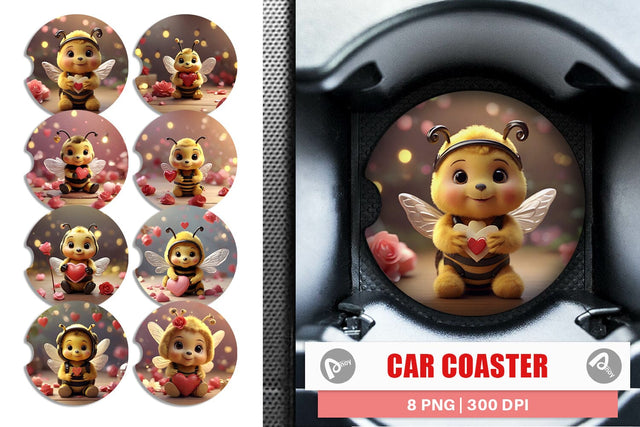 Car Coaster Valentine Cute Bee Sublimation artnoy 