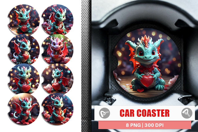 Car Coaster Valentine Cute Dragon Sublimation artnoy 